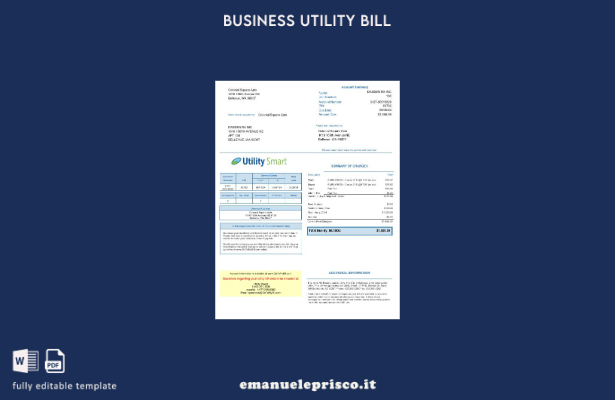 stile verificato USA Arizona Utility Modello di bolletta delle utenze aziendali 